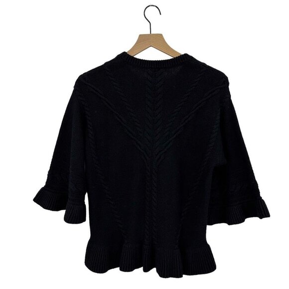 Kate Spade Cable Sweater Flounce Hem Wool Black Size Small - Picture 6 of 9